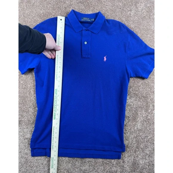 Polo Ralph Lauren Mens Royal Blue Pink Pony Cotton Pique Polo Shirt Size M - Picture 7 of 9